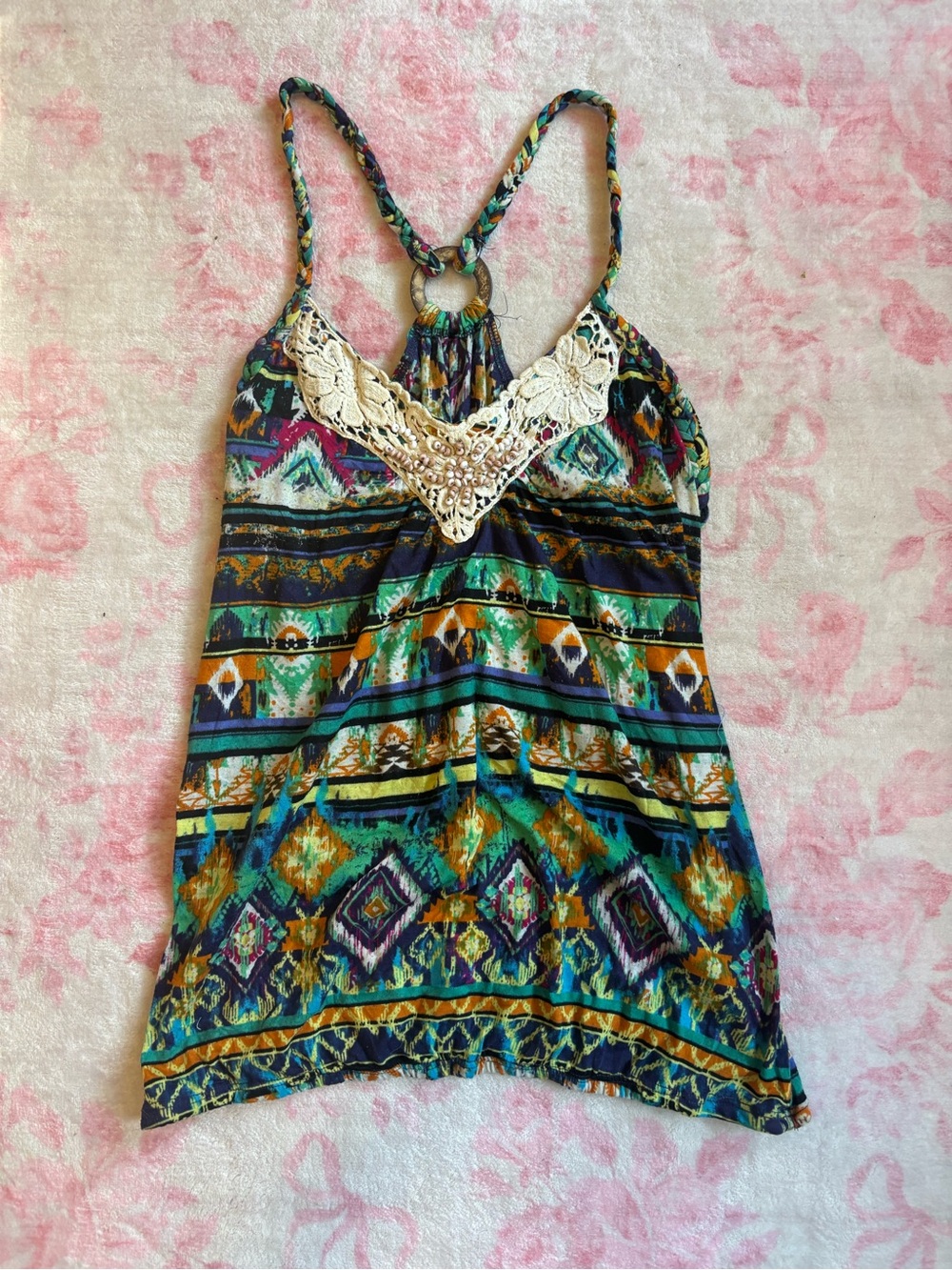 No Boundaries vintage multi-colored geometric pattern boho beachy tank top